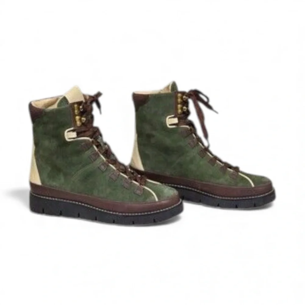 NWOB J.Crew Elsa Lace-Up Suede Boots In Huntington Green - Size 7